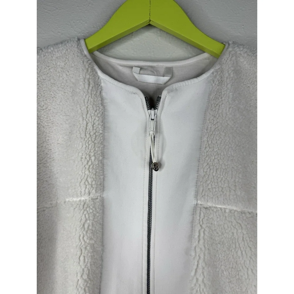 Lululemon Cream So Sherpa Textured Teddy Coat Fleece Collarless Jacket 8 Fleece